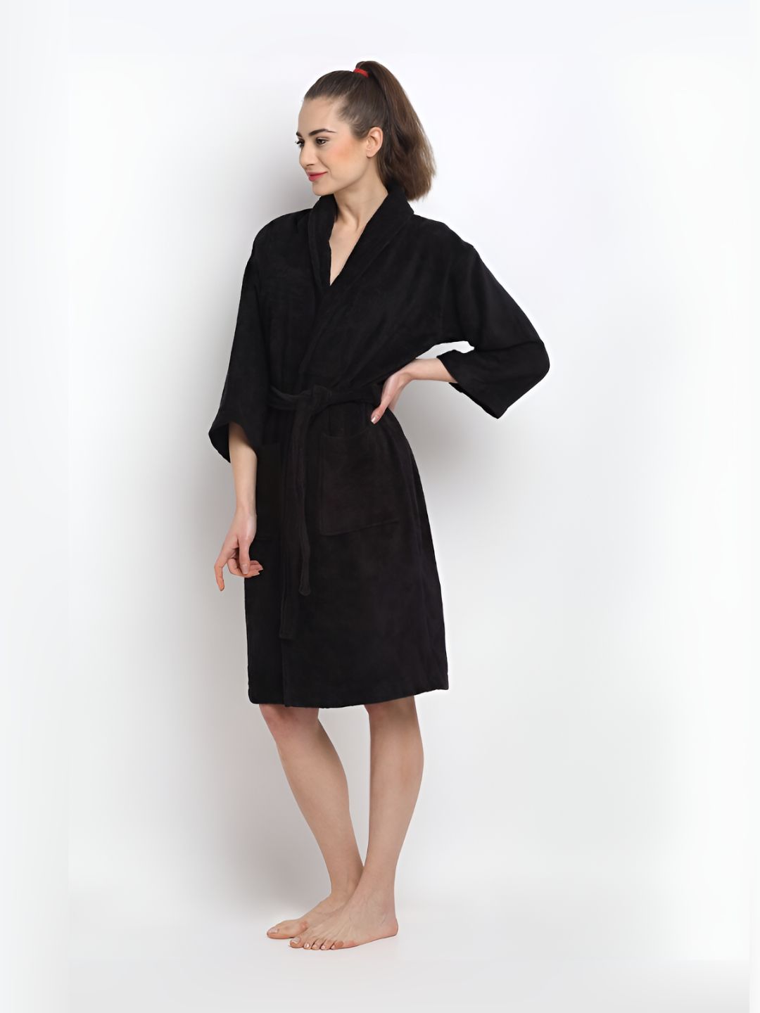 Creeva Shawl Collar with An Open Front Long Sleeves 380 GSM Bath Robe-image-11