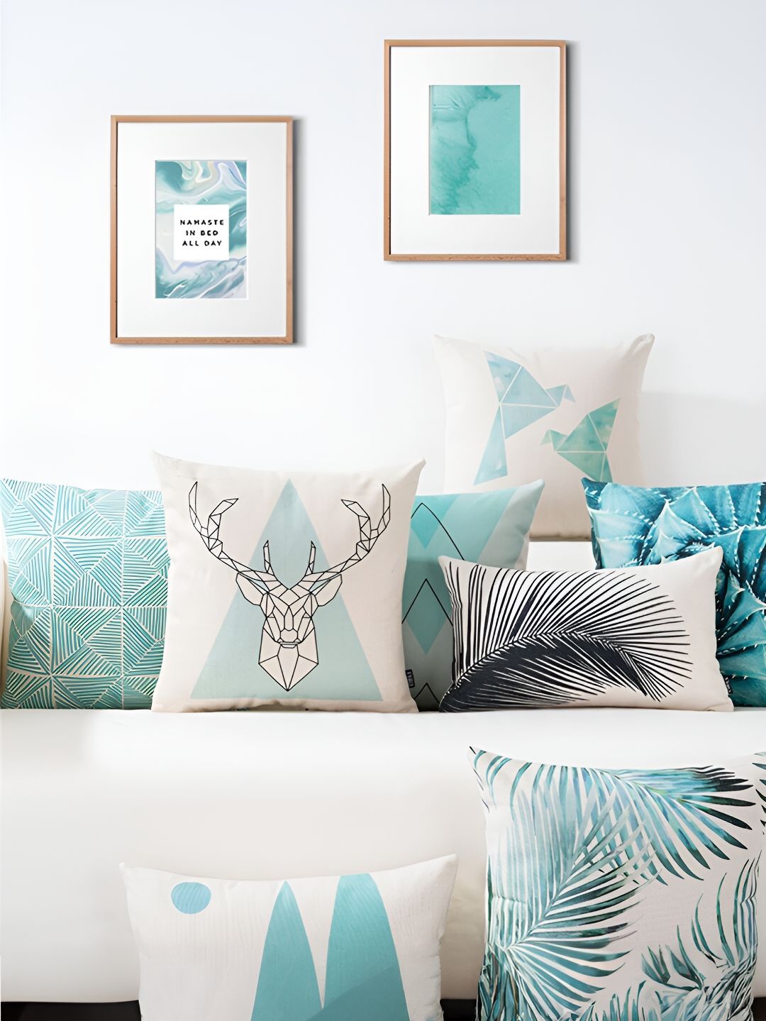 AEROHAVEN Blue & White 5 Pieces Abstract Square Cushion Covers-picture-17