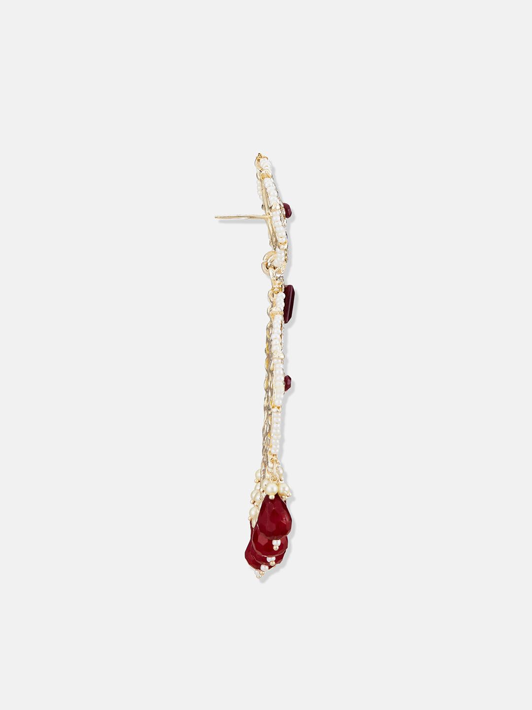ATIBELLE Gold-Plated Kundan-Studded & Beaded Contemporary Chandbalis