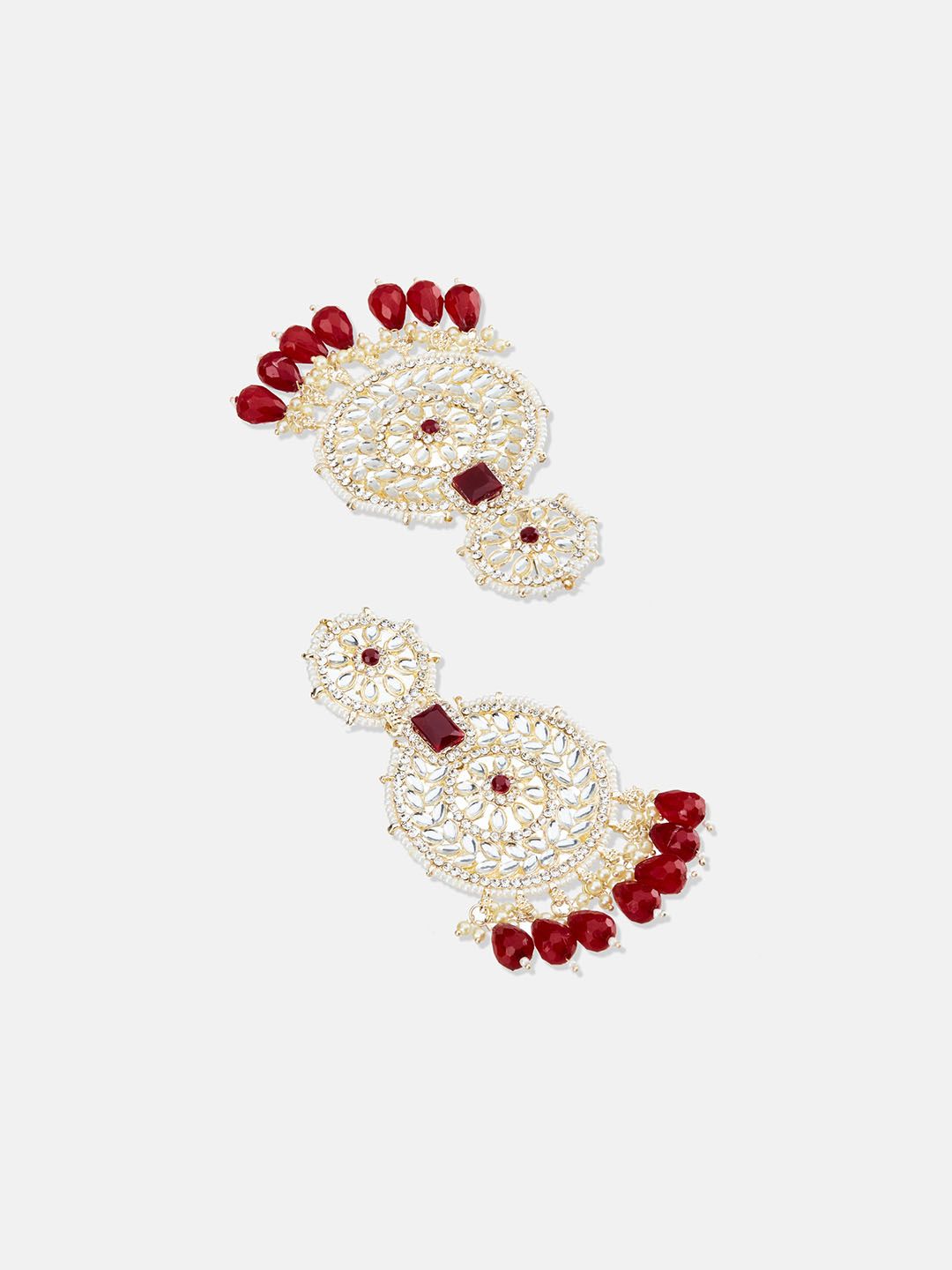 ATIBELLE Gold-Plated Kundan-Studded & Beaded Contemporary Chandbalis