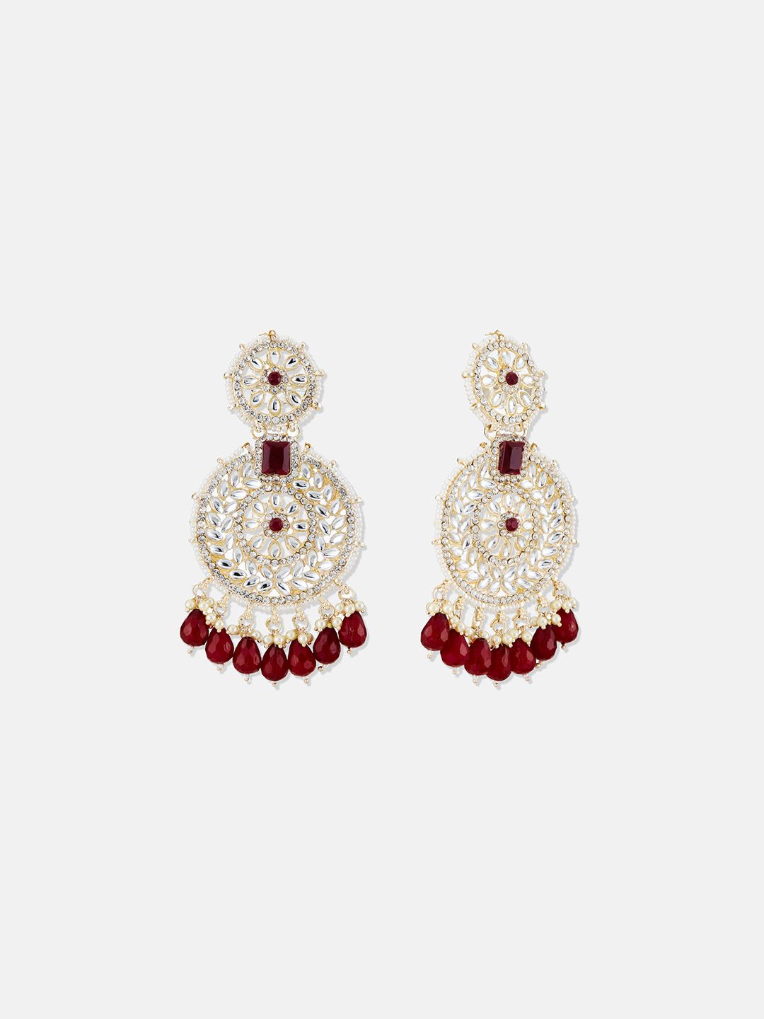 ATIBELLE Gold-Plated Kundan-Studded & Beaded Contemporary Chandbalis