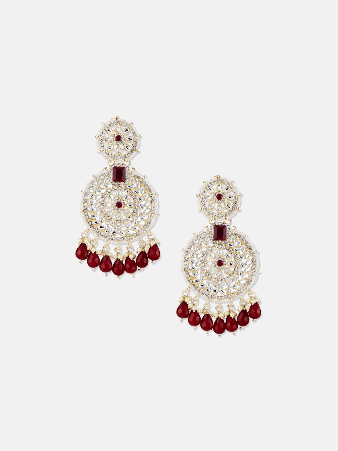 ATIBELLE Gold-Plated Kundan-Studded & Beaded Contemporary Chandbalis