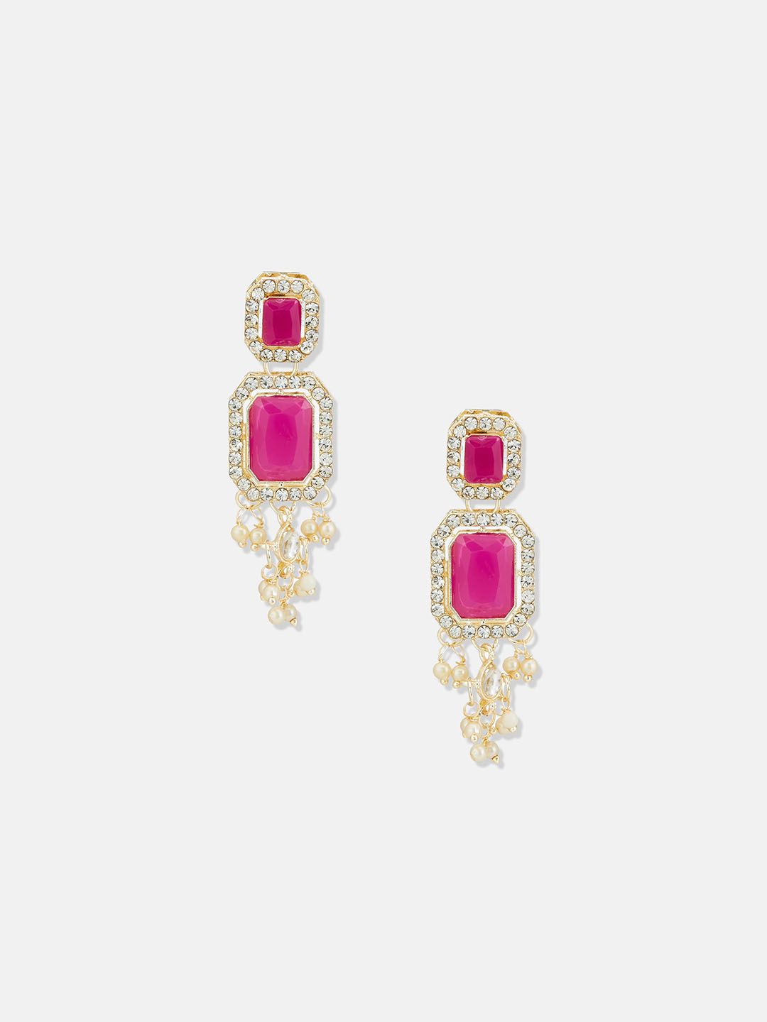 ATIBELLE Gold-Plated Artificial-Stones Studded & Beaded Necklace and Earrings