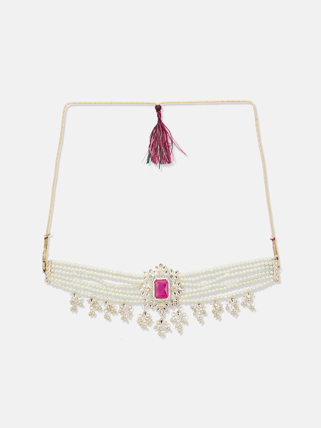 ATIBELLE Gold-Plated Artificial-Stones Studded & Beaded Necklace and Earrings