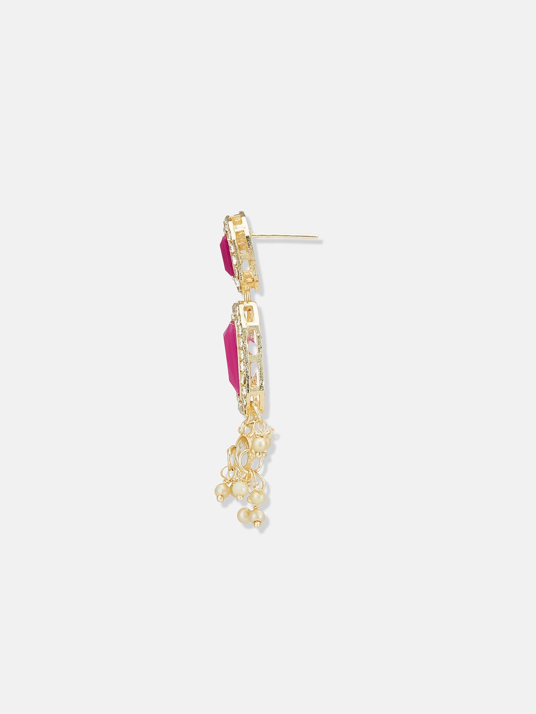 ATIBELLE Gold-Plated Artificial-Stones Studded & Beaded Necklace and Earrings