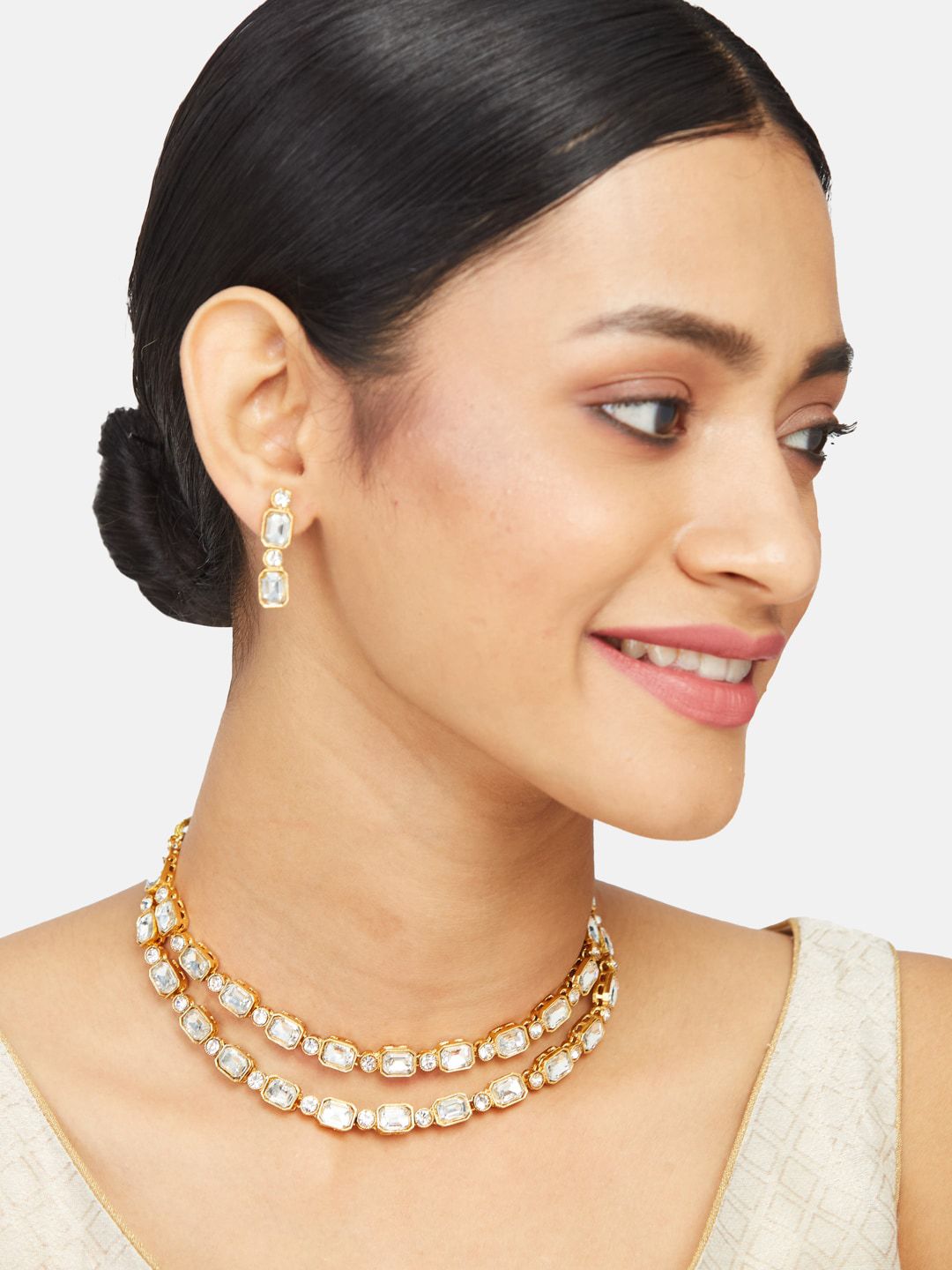 ATIBELLE Gold-Plated Stones-Studded Jewellery Set