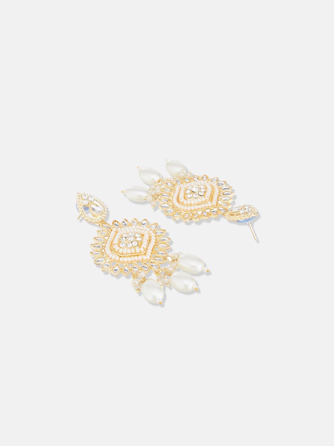 ATIBELLE Gold-Plated Kundan-Stones Studded & Beaded Necklace & Earrings With Maang Tika