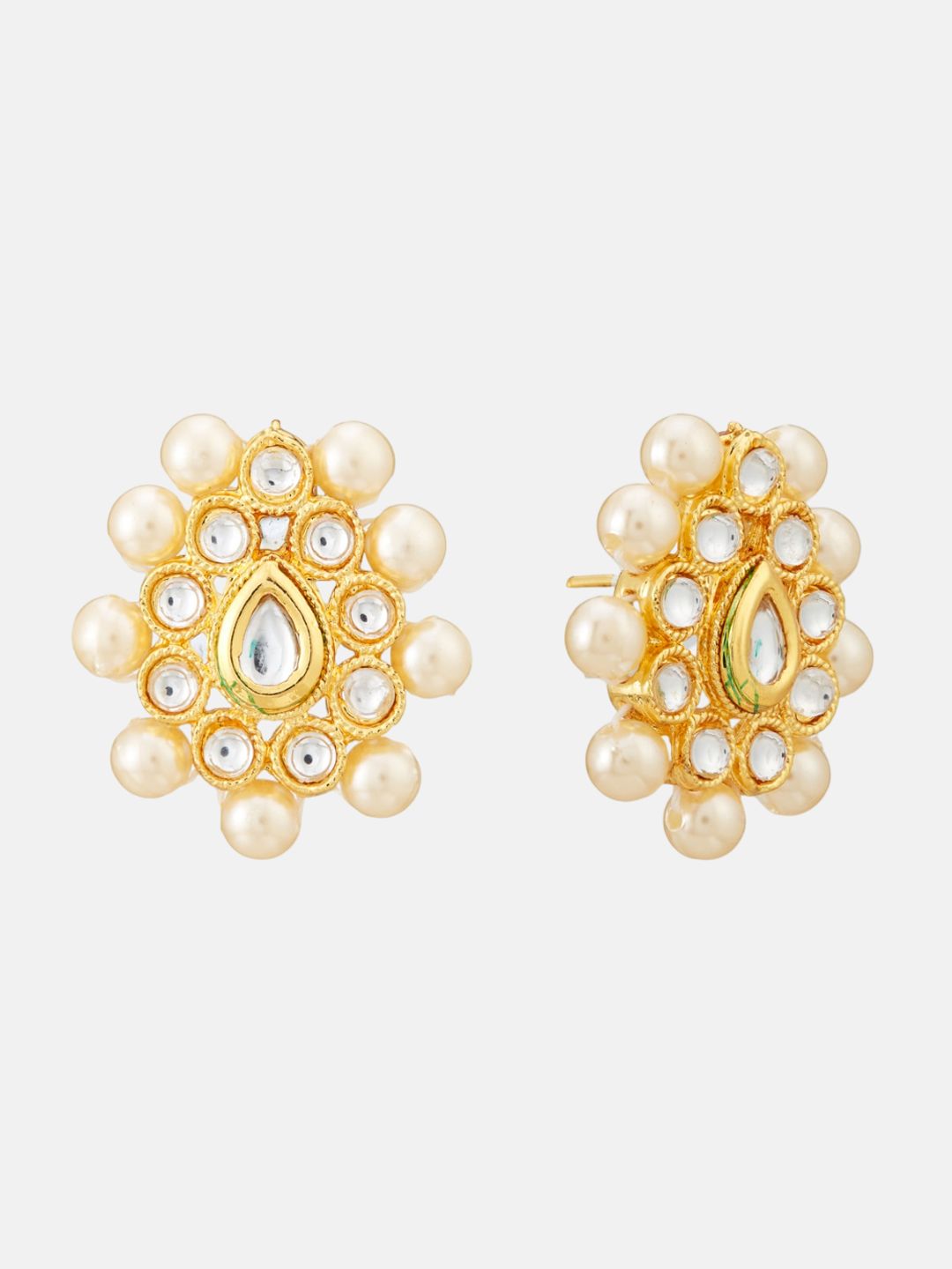 ATIBELLE Gold-Plated Kundan-Stones Studded & Pearl Beaded Necklace & Earrings
