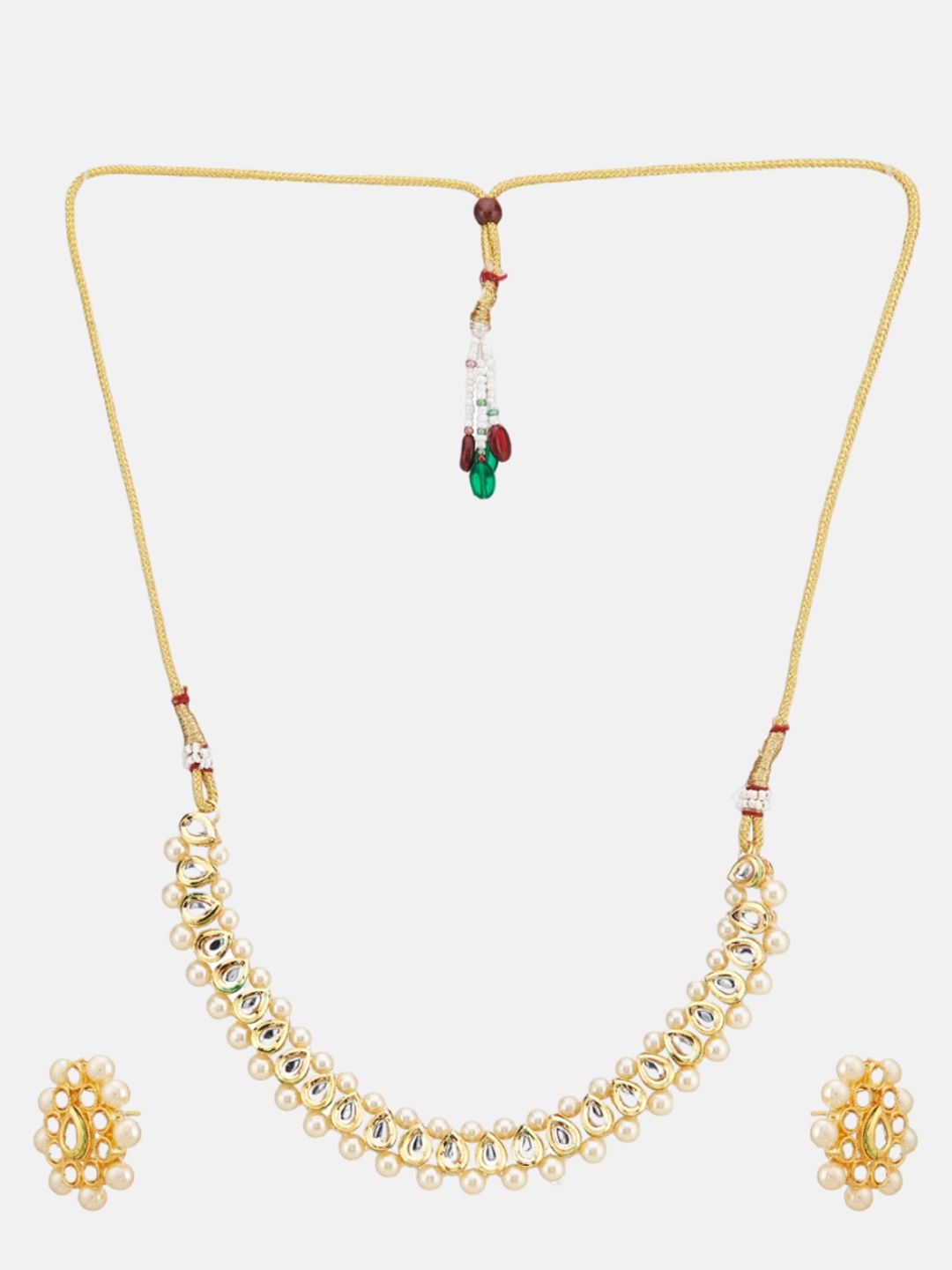 ATIBELLE Gold-Plated Kundan-Stones Studded & Pearl Beaded Necklace & Earrings