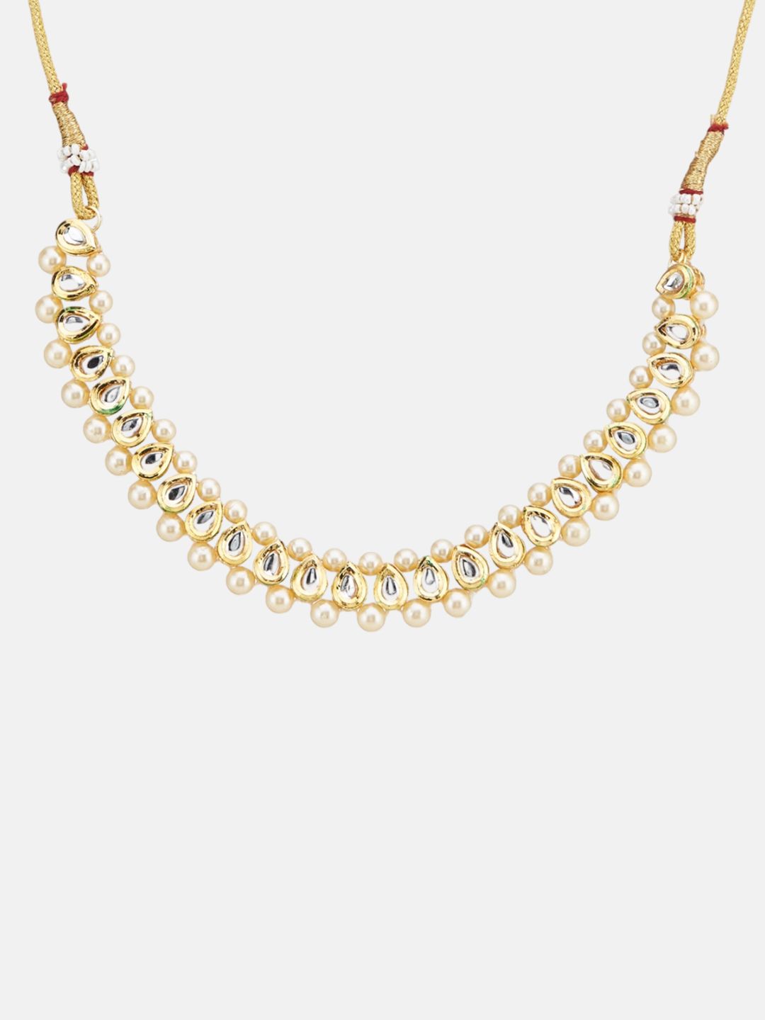 ATIBELLE Gold-Plated Kundan-Stones Studded & Pearl Beaded Necklace & Earrings