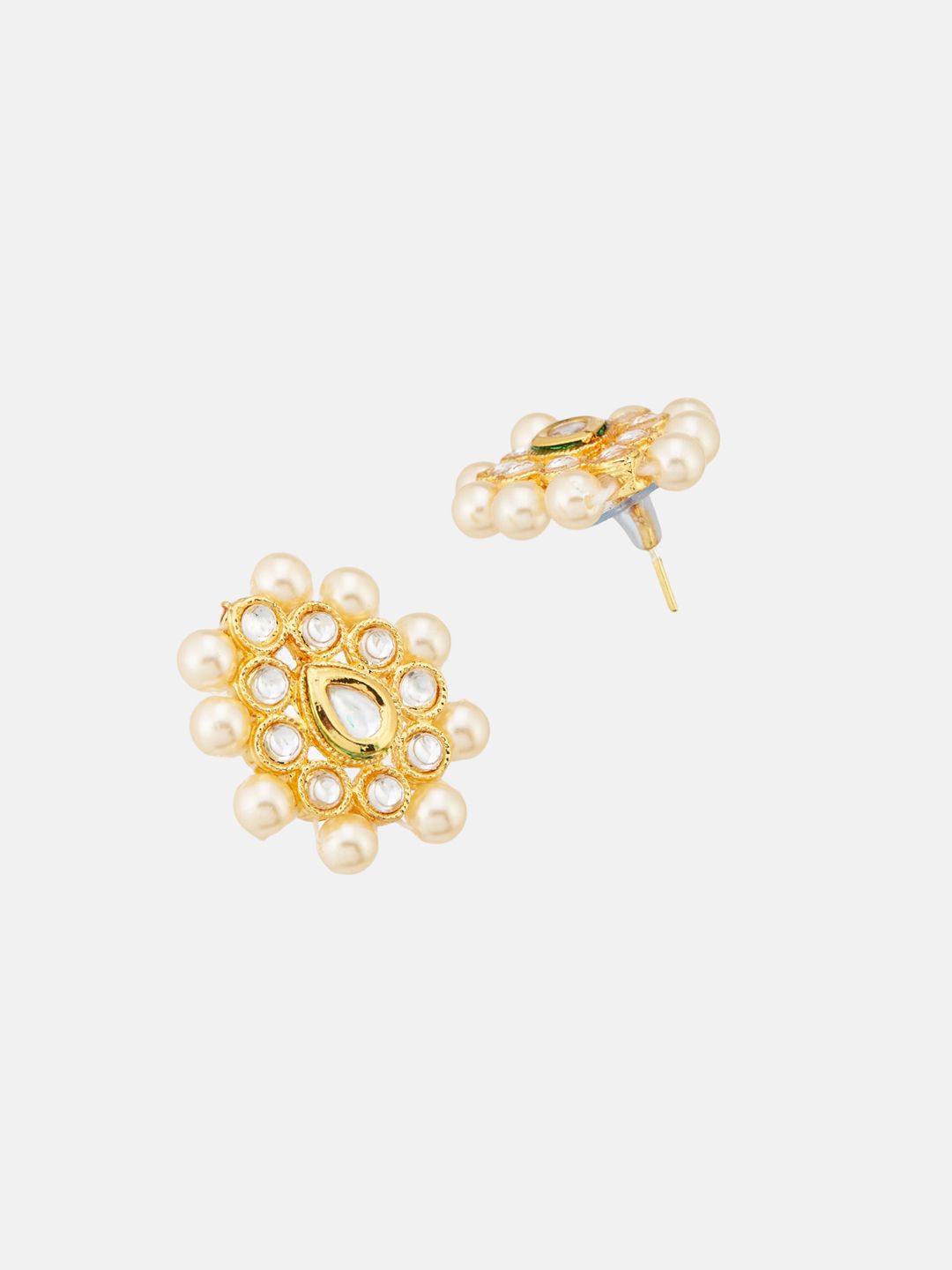 ATIBELLE Gold-Plated Kundan-Stones Studded & Pearl Beaded Necklace & Earrings