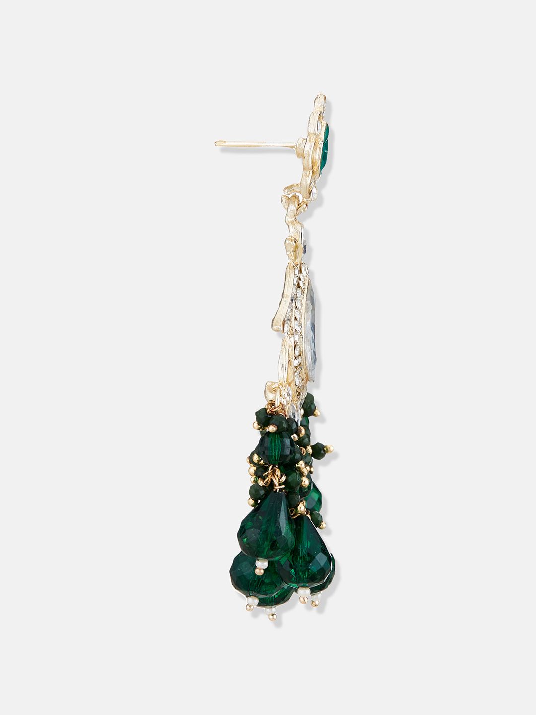 ATIBELLE Gold-Plated Kundan-Studded & Beaded Contemporary Drop Earrings