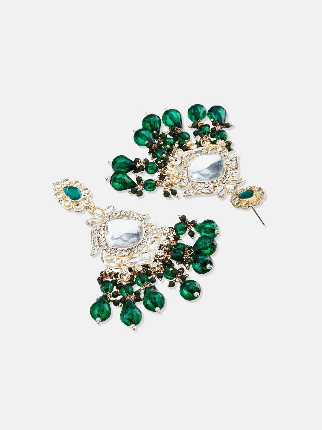 ATIBELLE Gold-Plated Kundan-Studded & Beaded Contemporary Drop Earrings