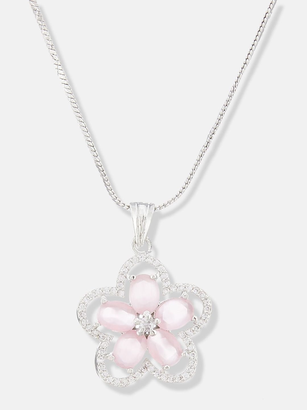 ATIBELLE Silver-Plated Cubic Zirconia-Studded Pendant with Chain