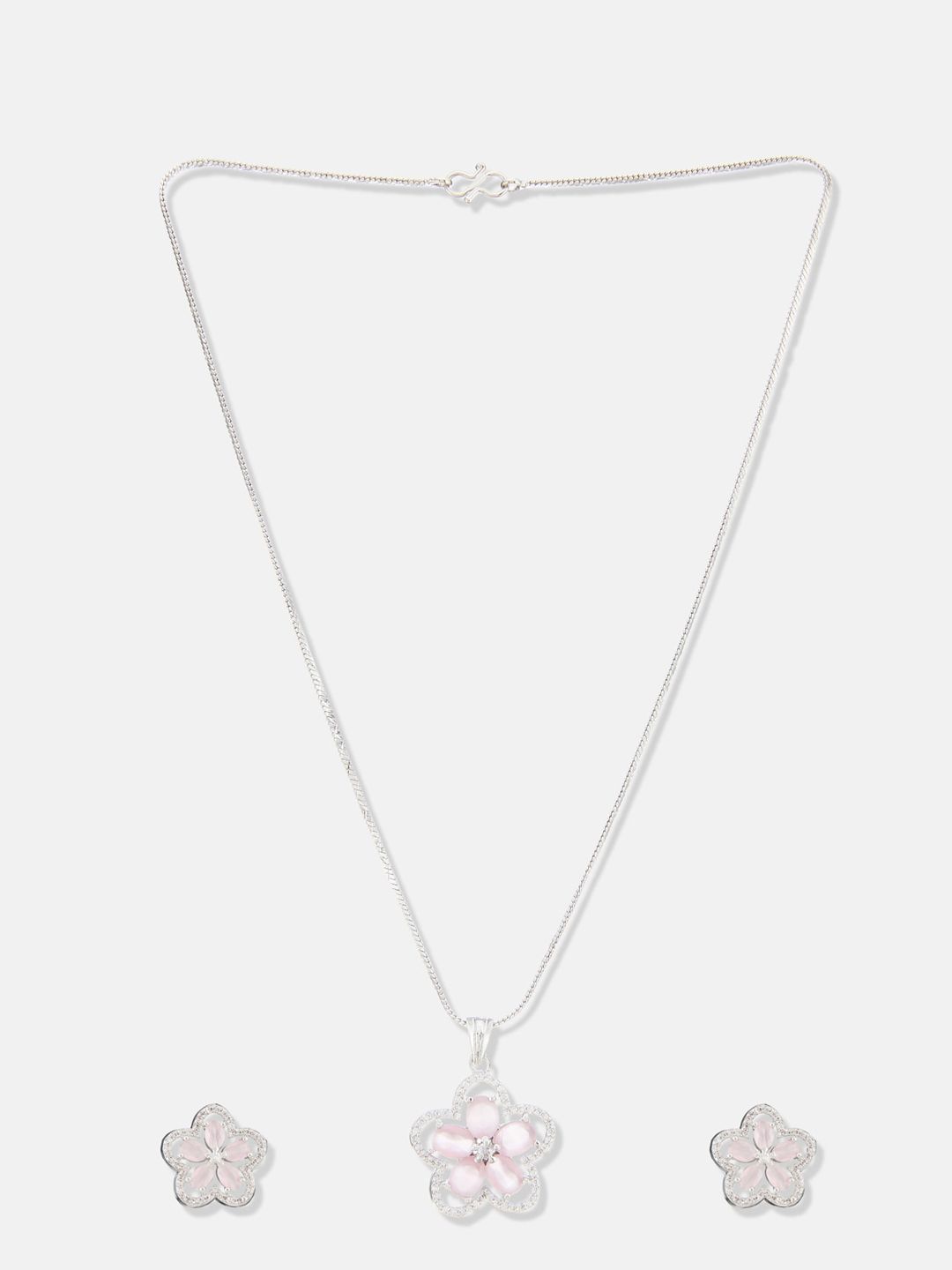 ATIBELLE Silver-Plated Cubic Zirconia-Studded Pendant with Chain