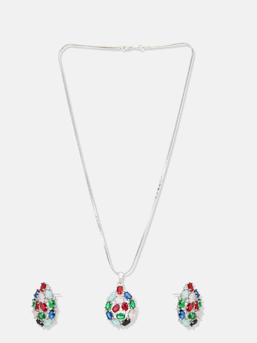 ATIBELLE Silver-Plated CZ Studded Pendants with Chain