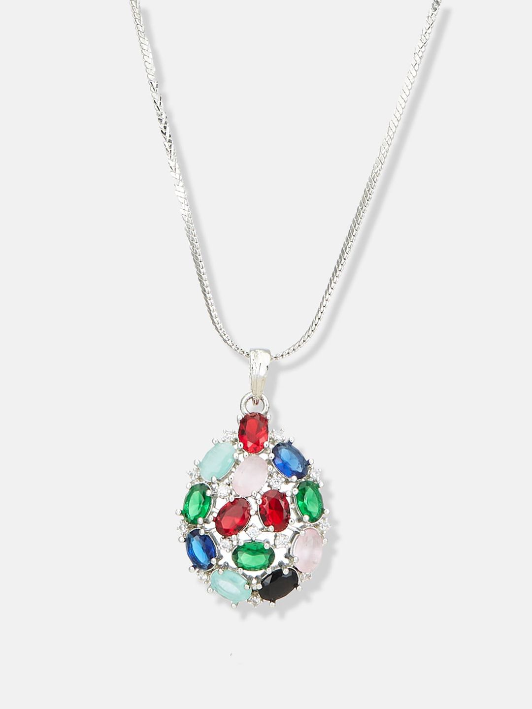 ATIBELLE Silver-Plated CZ Studded Pendants with Chain