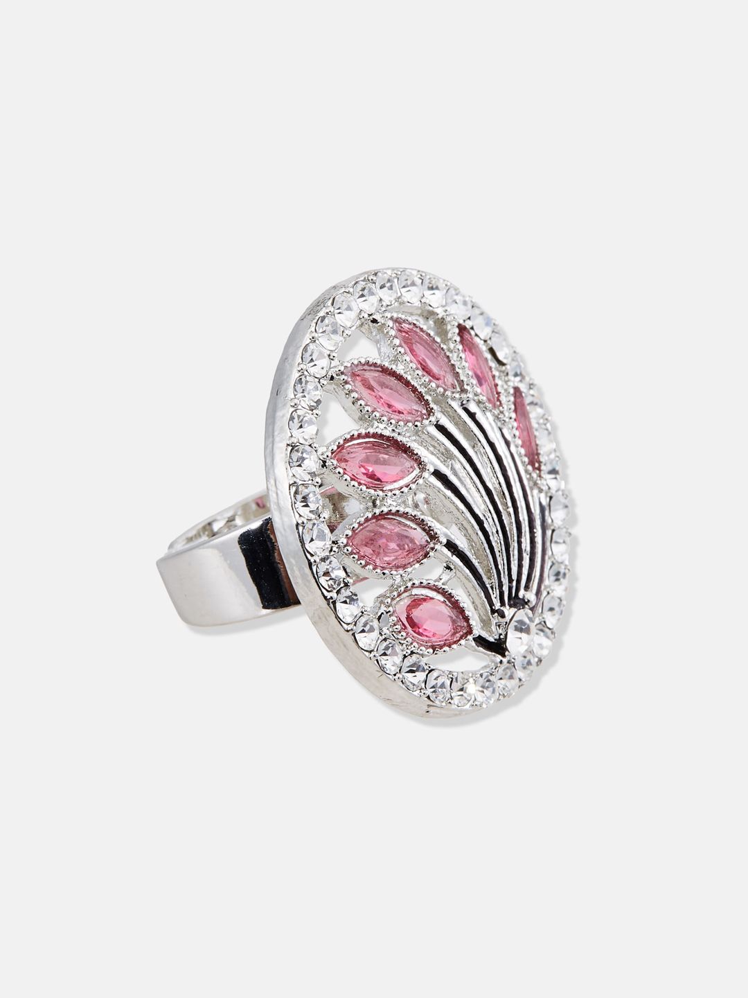 ATIBELLE Gold-Plated Stone-Studded Adjustable Finger Ring