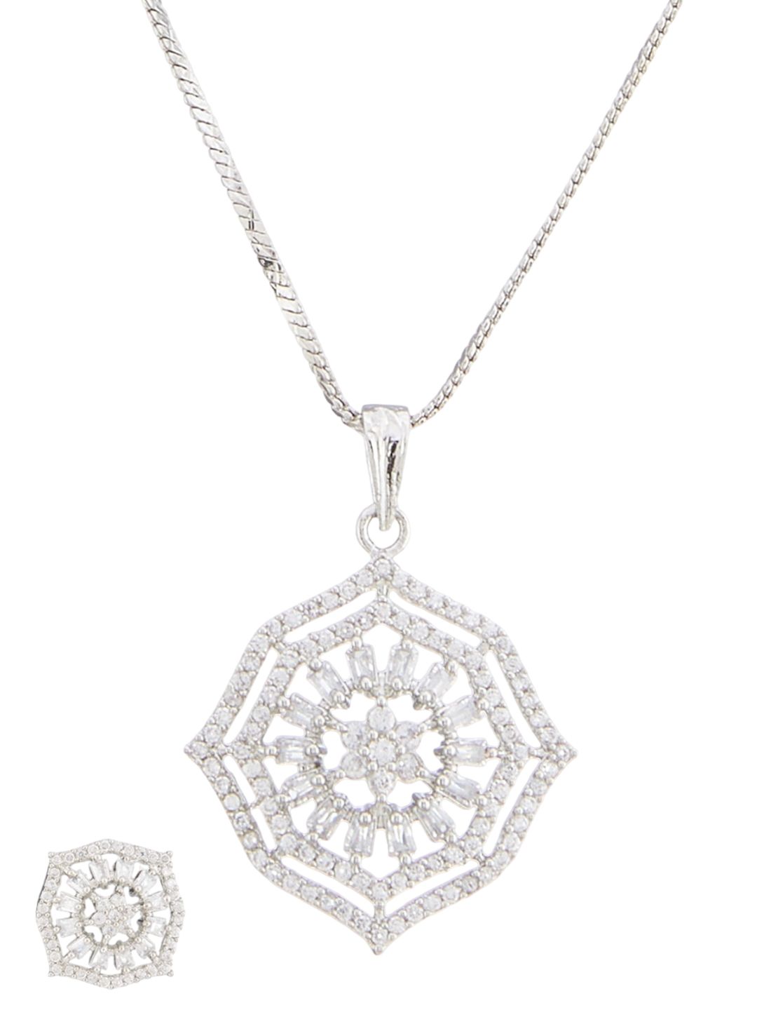 ATIBELLE Silver-Plated CZ Studded Pendants With Chain