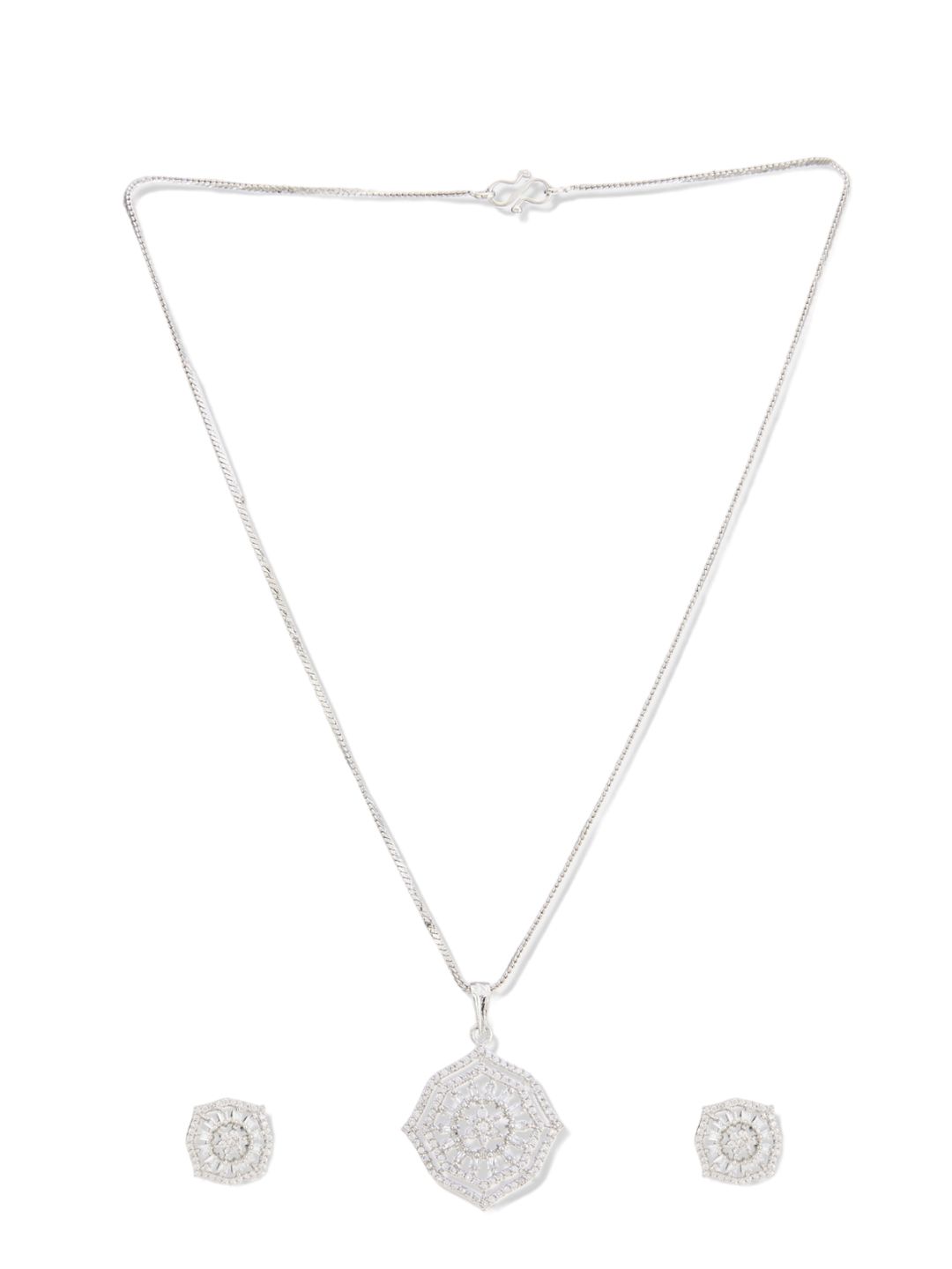 ATIBELLE Silver-Plated CZ Studded Pendants With Chain