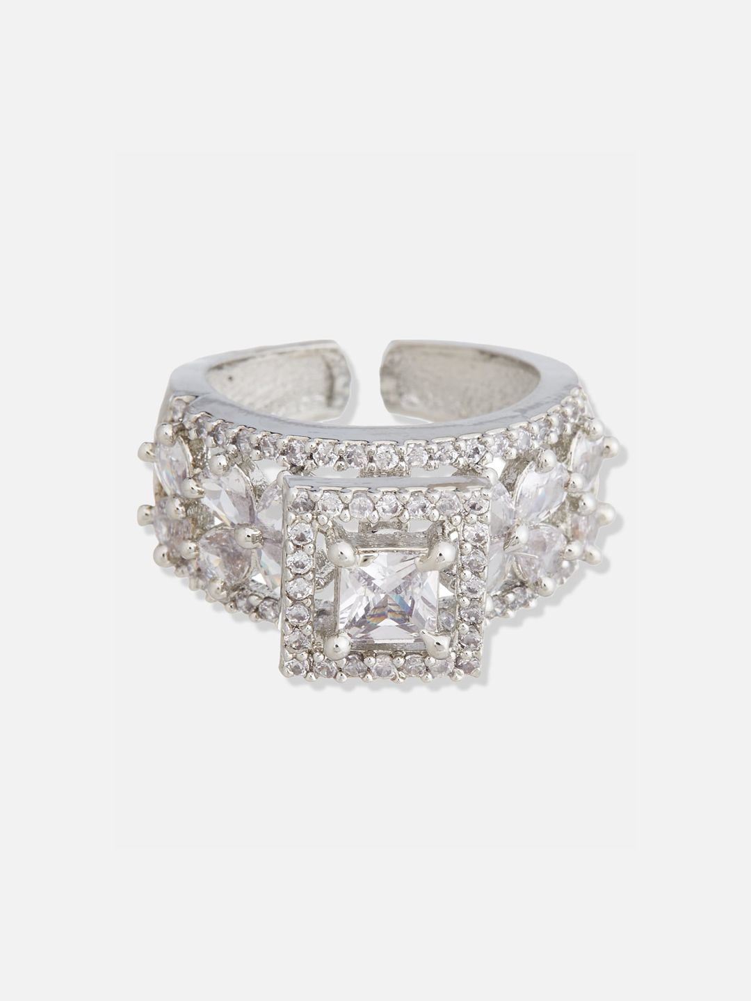 ATIBELLE Set Of 3 Silver-Plated Cubic Zirconia-Studded Rings