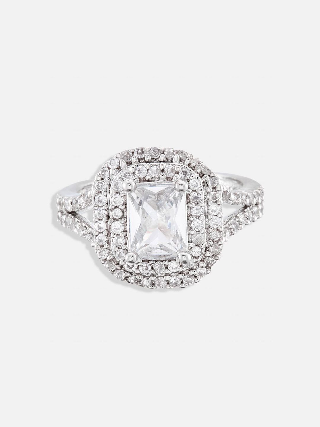 ATIBELLE Set Of 3 Silver-Plated Cubic Zirconia-Studded Rings