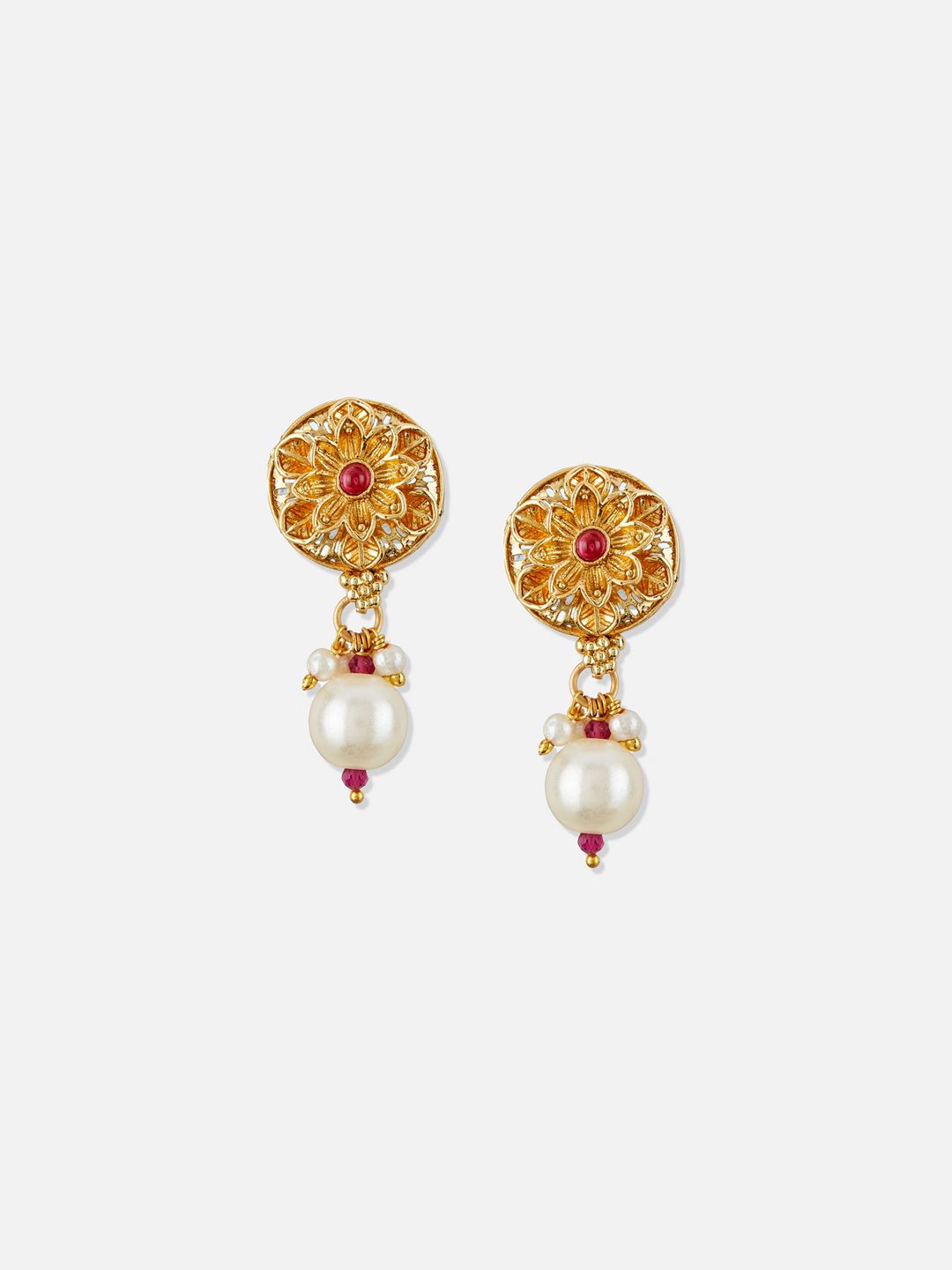 ATIBELLE Gold-Plated Kundan-Stones Studded & Pearl Beaded Jewellery Set