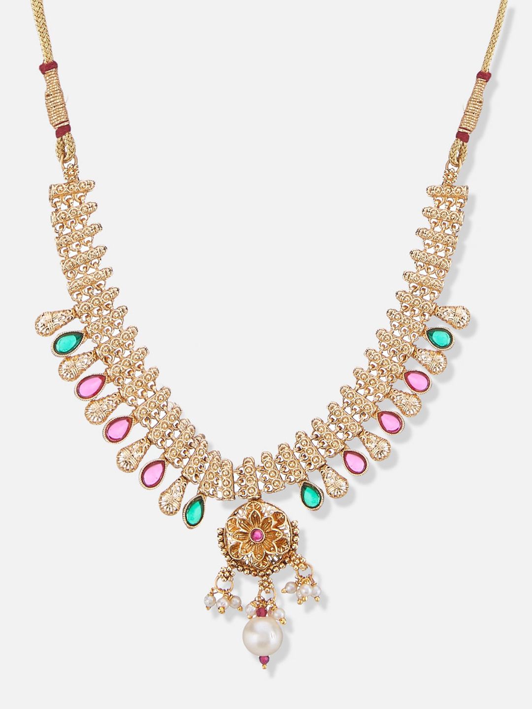 ATIBELLE Gold-Plated Kundan-Stones Studded & Pearl Beaded Jewellery Set