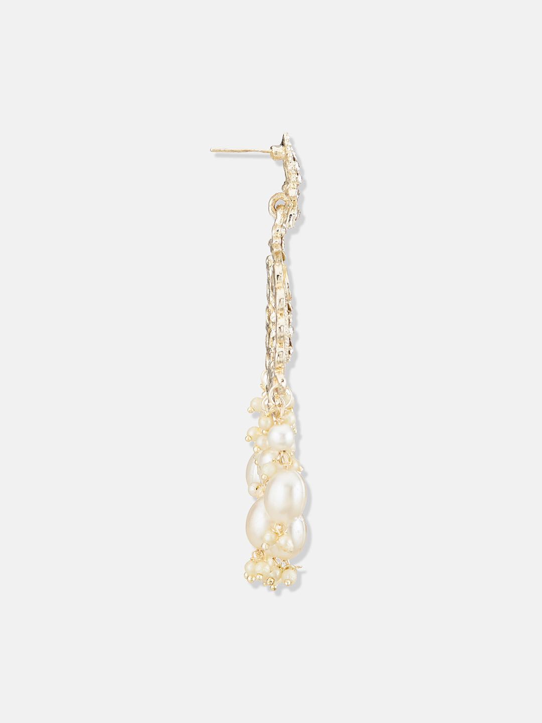 ATIBELLE Gold-Plated Kundan-Studded & Beaded Contemporary Chandbalis