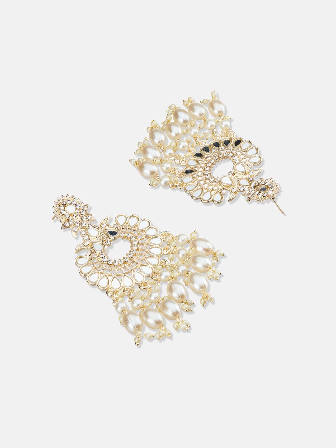 ATIBELLE Gold-Plated Kundan-Studded & Beaded Contemporary Chandbalis