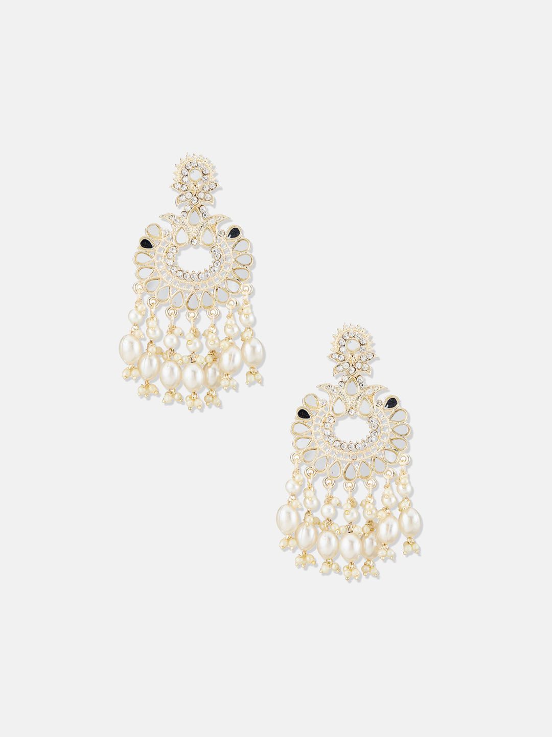 ATIBELLE Gold-Plated Kundan-Studded & Beaded Contemporary Chandbalis