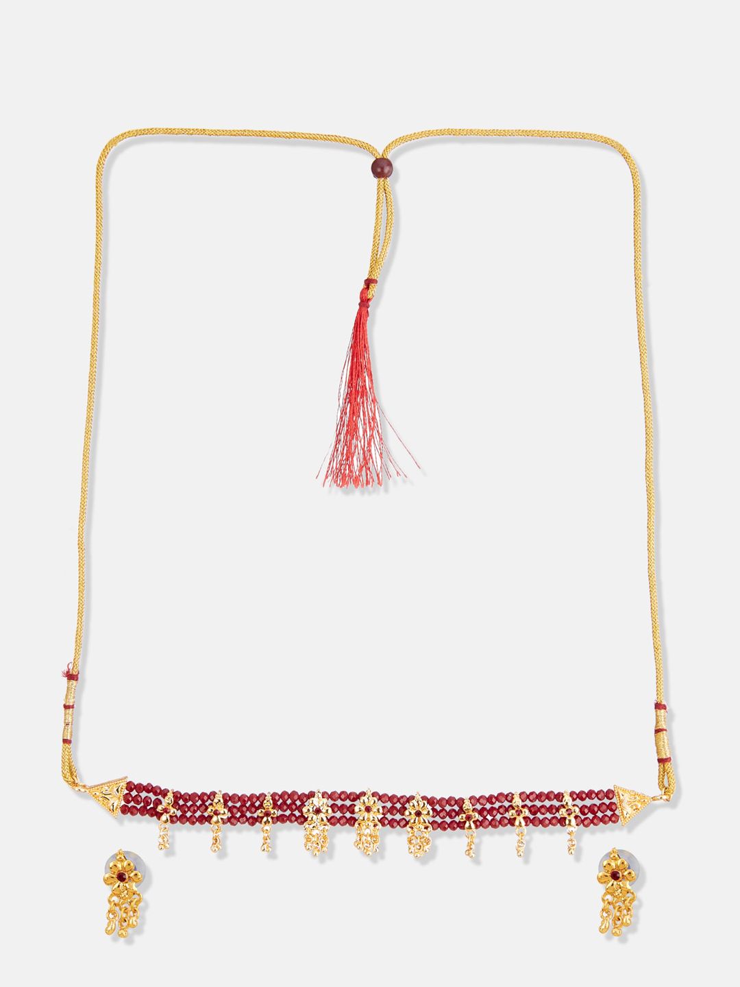 ATIBELLE Gold-Plated Stones Studded & Pearl Beaded Jewellery Set
