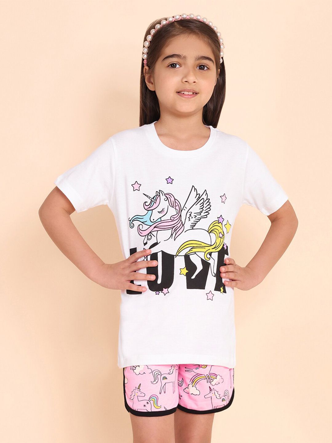 YK Girls Printed Round Neck Short Sleeves T-shirt With Shorts-picture-16