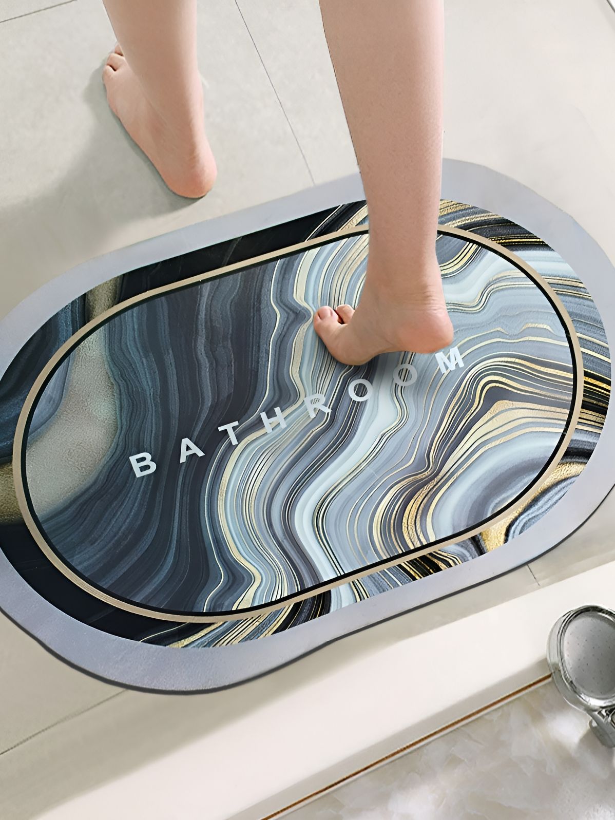 Yellow Weaves Blue & Yellow Printed 110 GSM Anti-Skid Bath Rugs-picture-46
