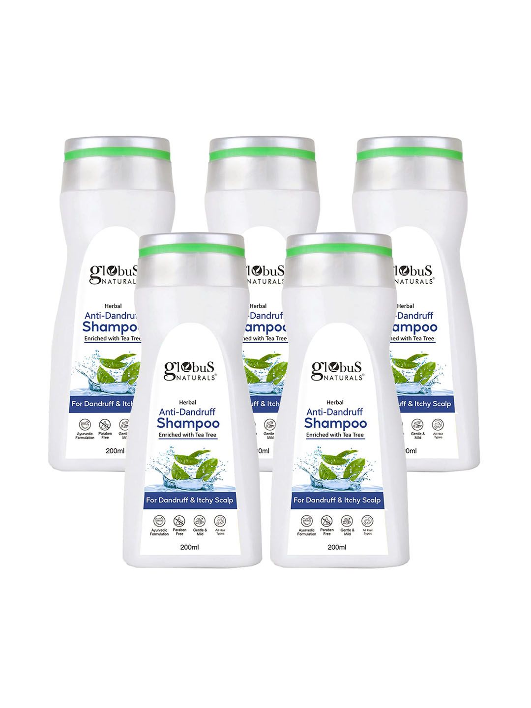 Globus naturals Set Of 5 Green Tea Herbal Anti-Dandruff Itchy Scalp Shampoo - 200 ml Each-picture-49