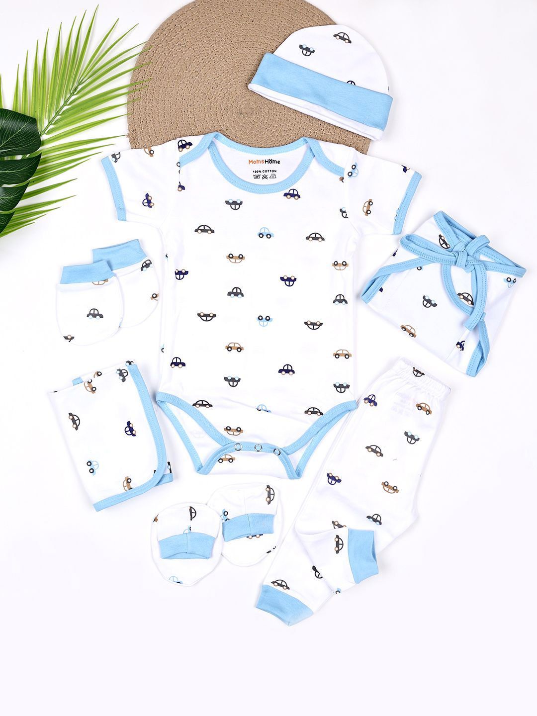 Moms Home Infants Pack of 7 Organic Cotton Baby Apparel Gift Set