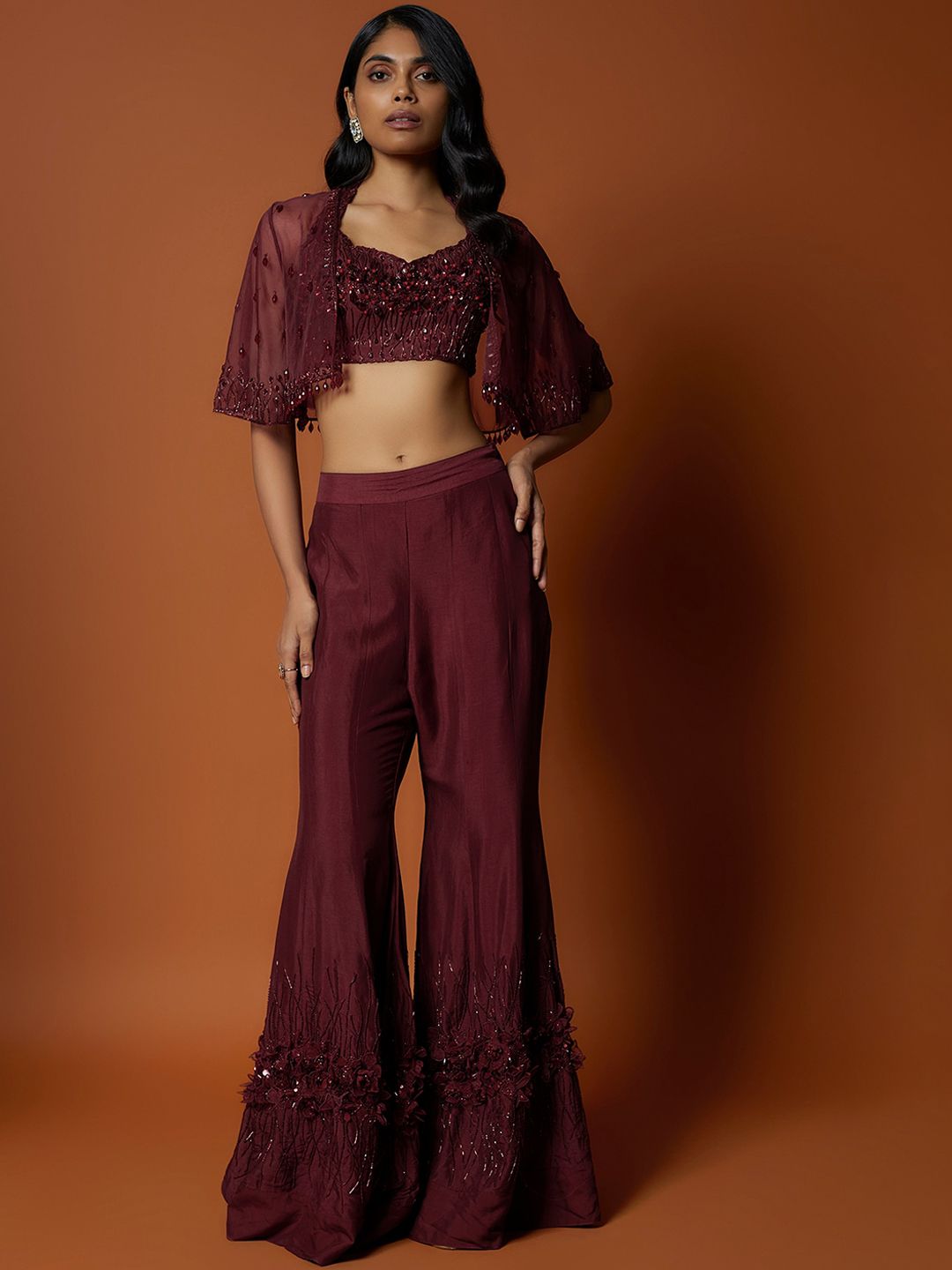 Mehak Murpana Embellished Top & Palazzo With Shrug Co-Ords-picture-21