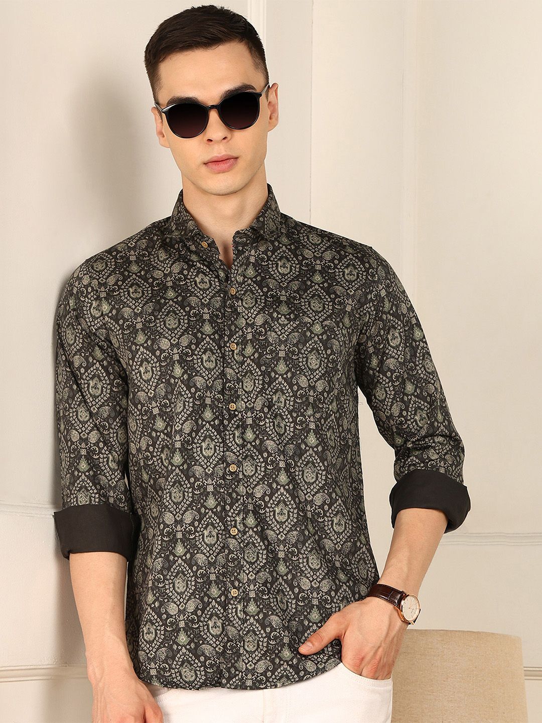 FUBAR Floral Printed Spread Collar Long Sleeves Slim Fit Cotton Casual Shirt-image-23