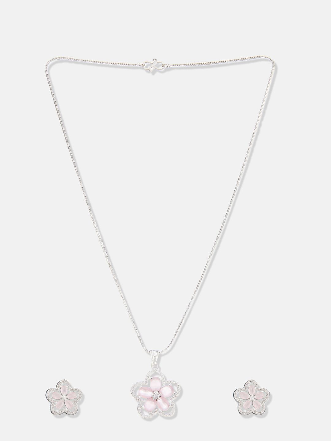 ATIBELLE Silver Plated Cubic Zirconia Stone Studded Jewellery Set