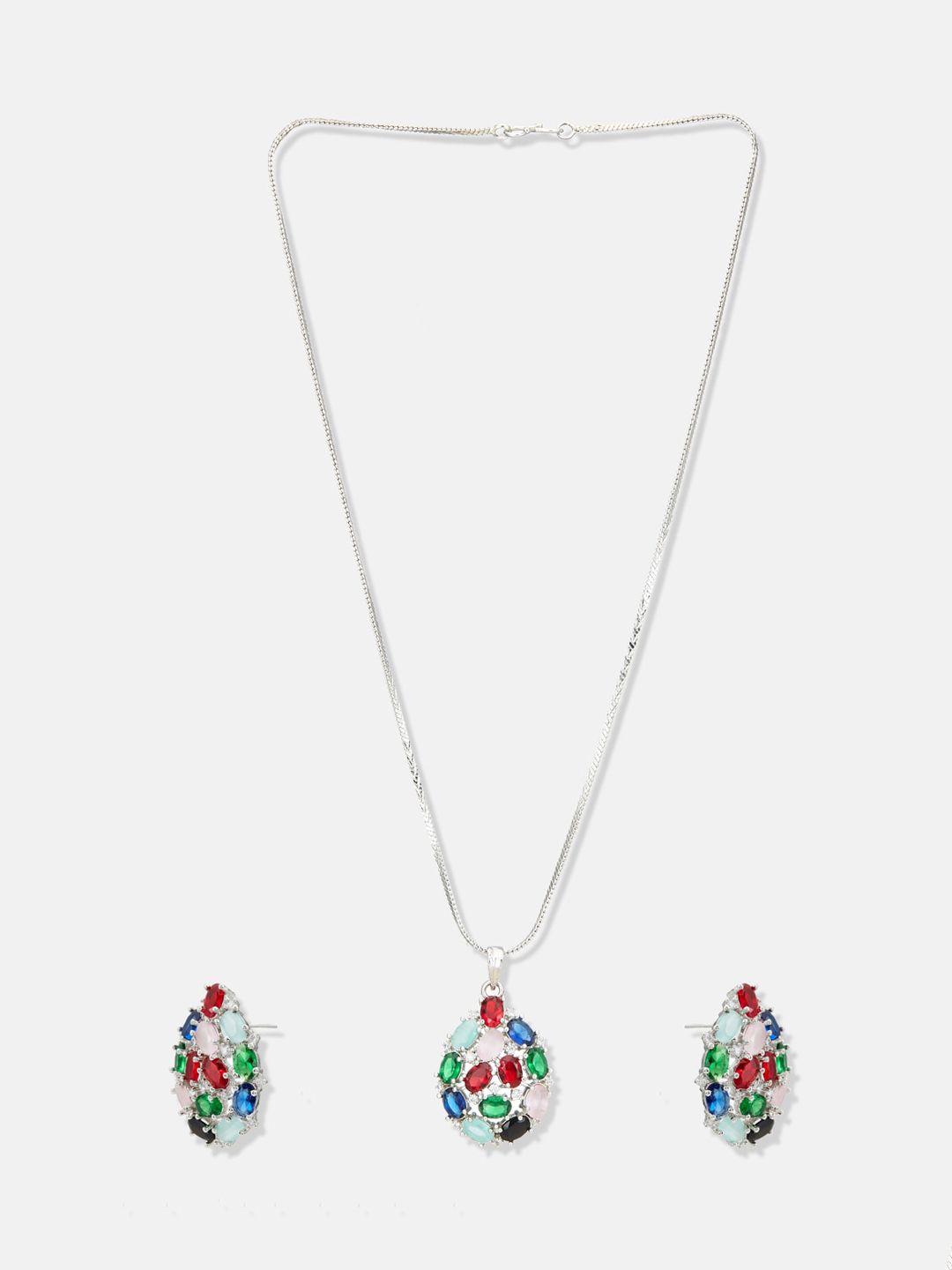 ATIBELLE Silver Plated Cubic Zirconia Studded Jewellery Set