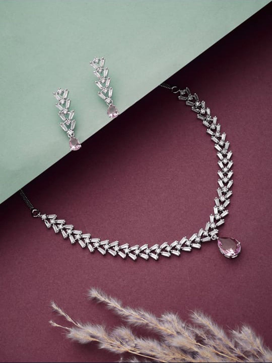 ATIBELLE Silver-Plated Cubic Zirconia-Studded Jewellery Set