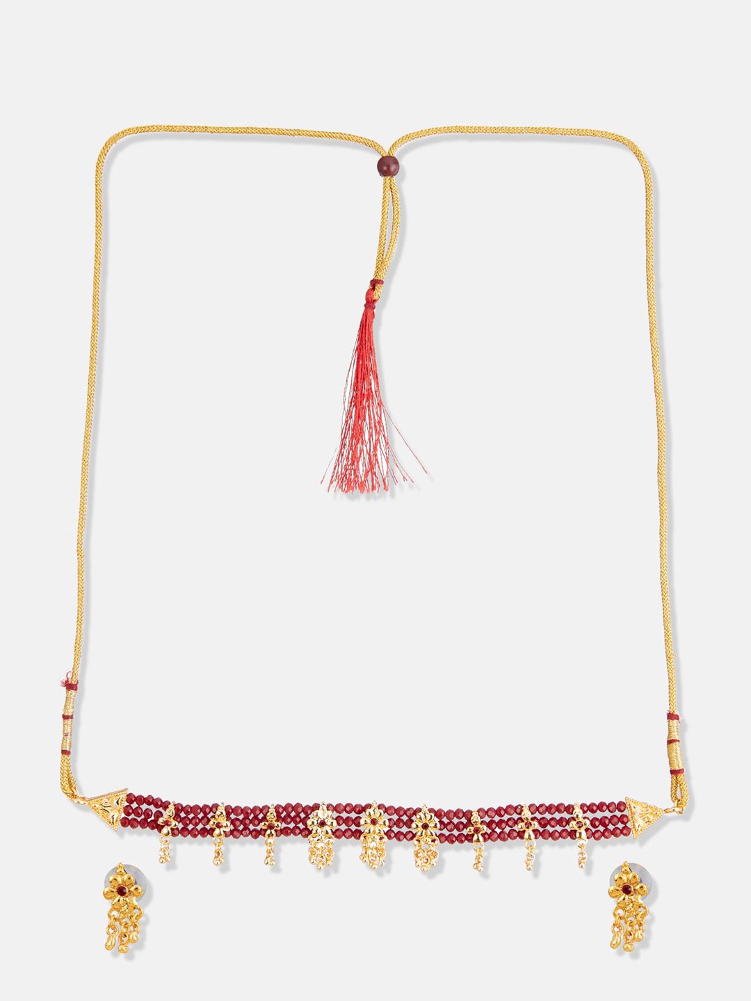 ATIBELLE Gold-plated Stone-Studded & Beaded Necklace & Earrings
