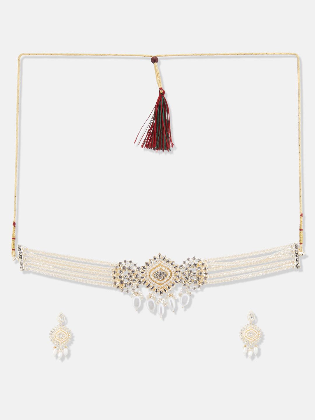 ATIBELLE Gold Plated Kundan Studded & Beaded Necklace & Earrings