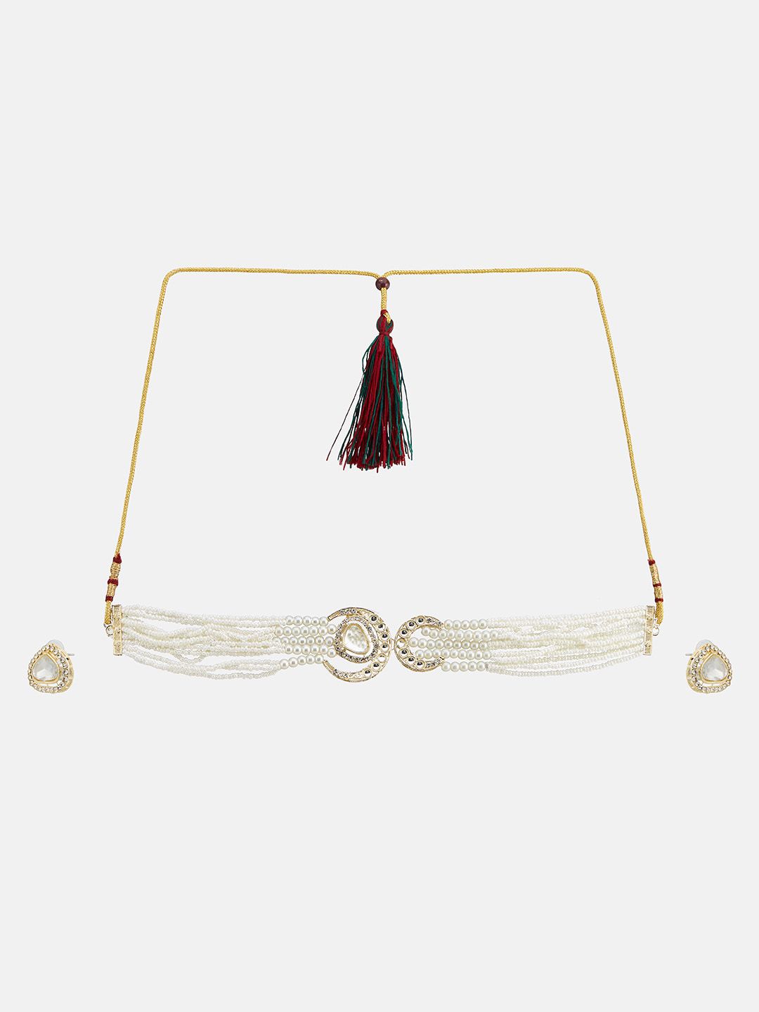 ATIBELLE Gold-Plated Kundan-Studded & Beaded Necklace & Earrings