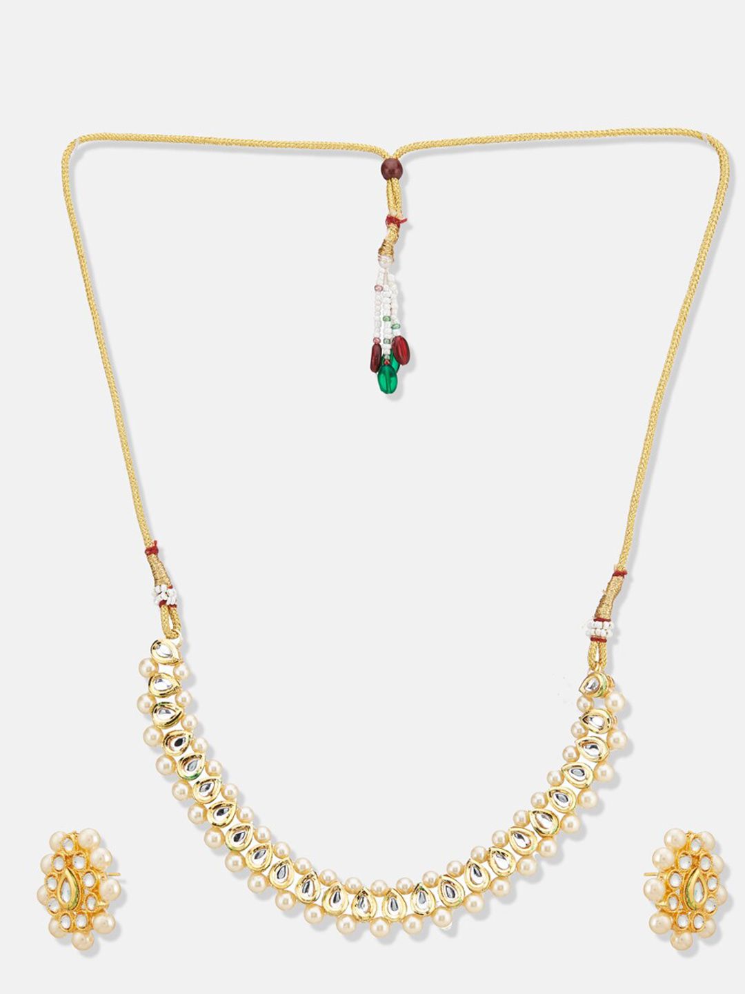 ATIBELLE Gold Plated Kundan Stone Studded & Beaded Jewellery Set