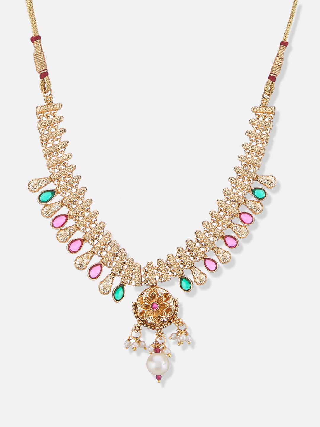 ATIBELLE Gold-Plated Stone-Studded & Beaded Necklace & Earrings