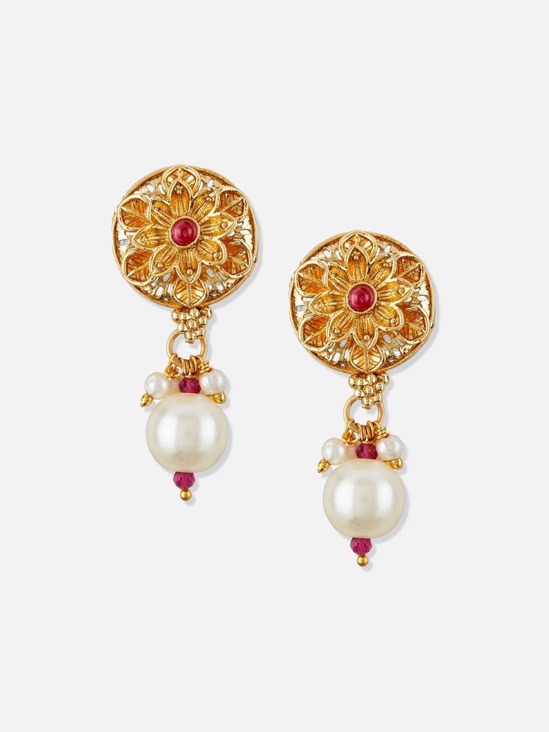 ATIBELLE Gold-Plated Stone-Studded & Beaded Necklace & Earrings