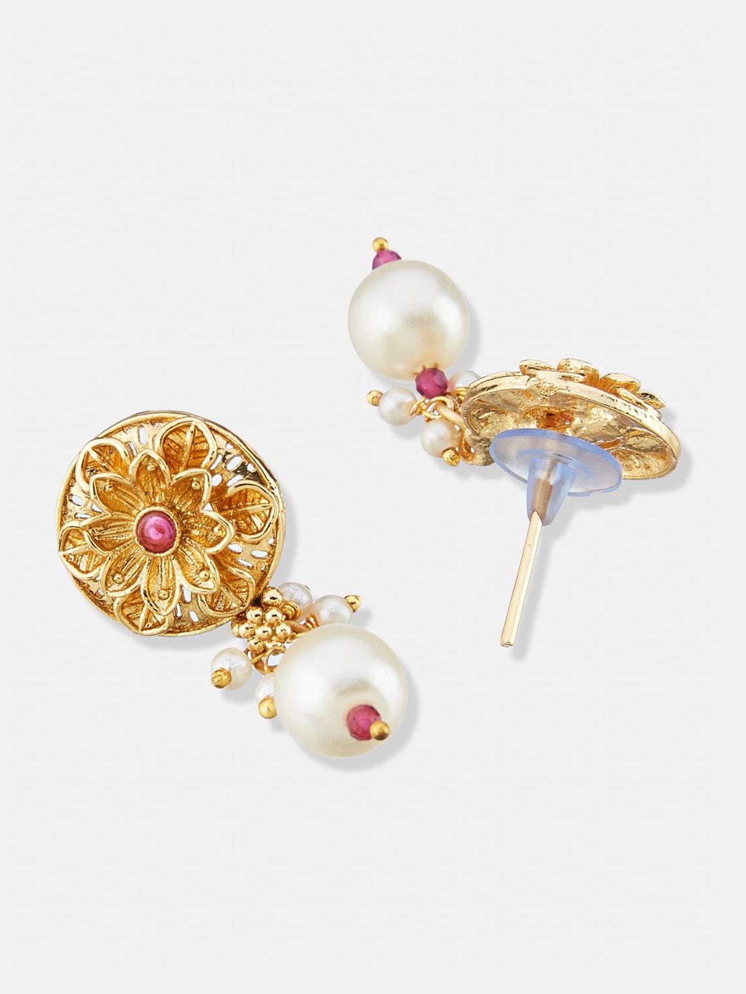ATIBELLE Gold-Plated Stone-Studded & Beaded Necklace & Earrings