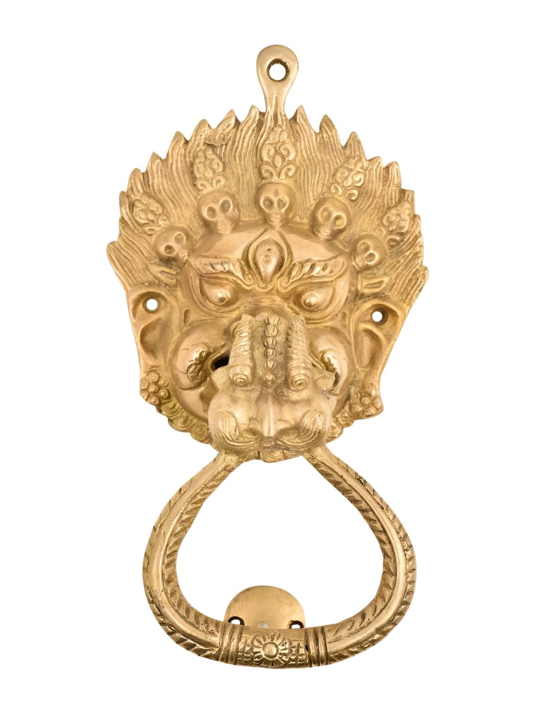 Indianshelf Gold Toned Brass Vajra Mahakala Buddha Head Ring Door Knocker-image-45
