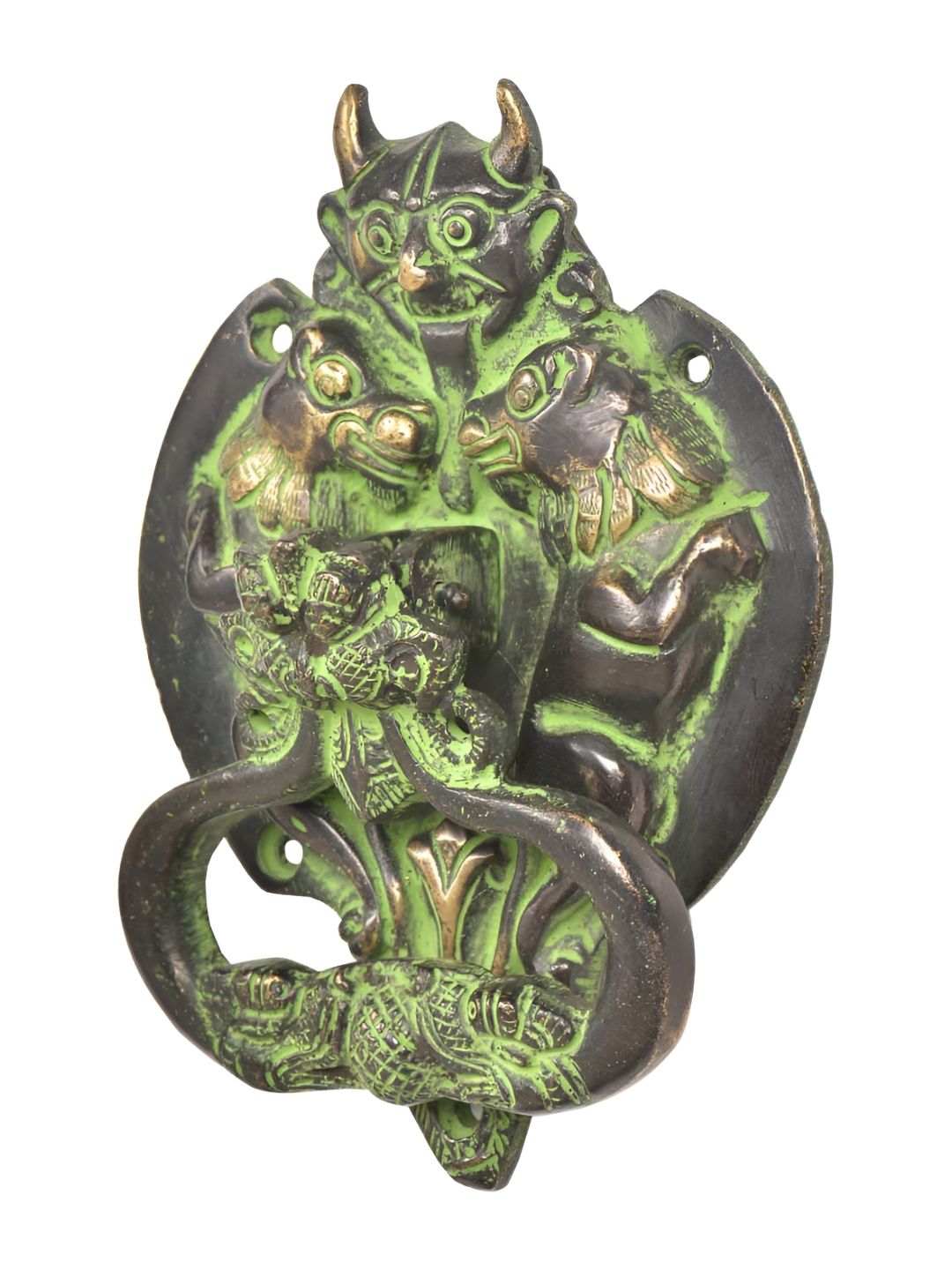 Indianshelf Black & Green Textured Head Door Knocker-picture-42